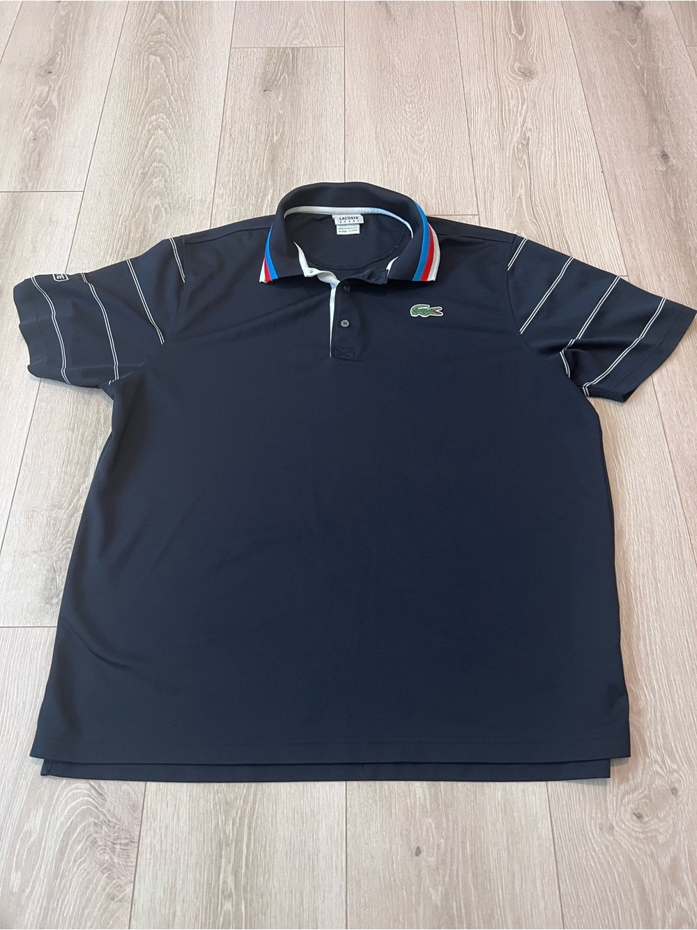 Lacoste Men’s Navy Polo with Tricolor Collar